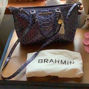 Brahmin leather shoulder bag. Deep blue purple. 13 x 7 x 4